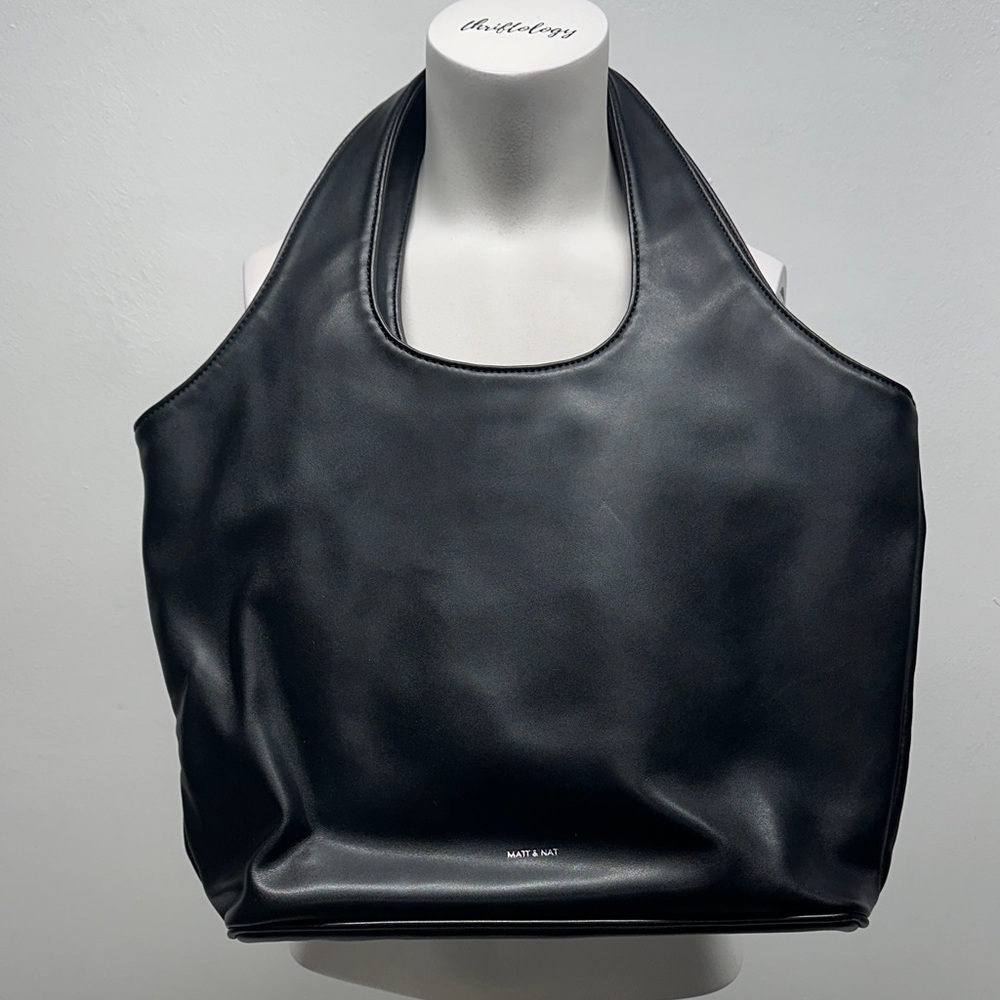 Matt & Nat France Tote Bag Vegan Faux Leather Double Shoulder Strap Purse Black - Picture 5 of 11